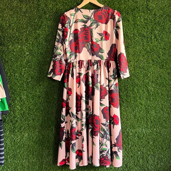 Rose Print Gathered Waist Dress - Picture 3 of 6